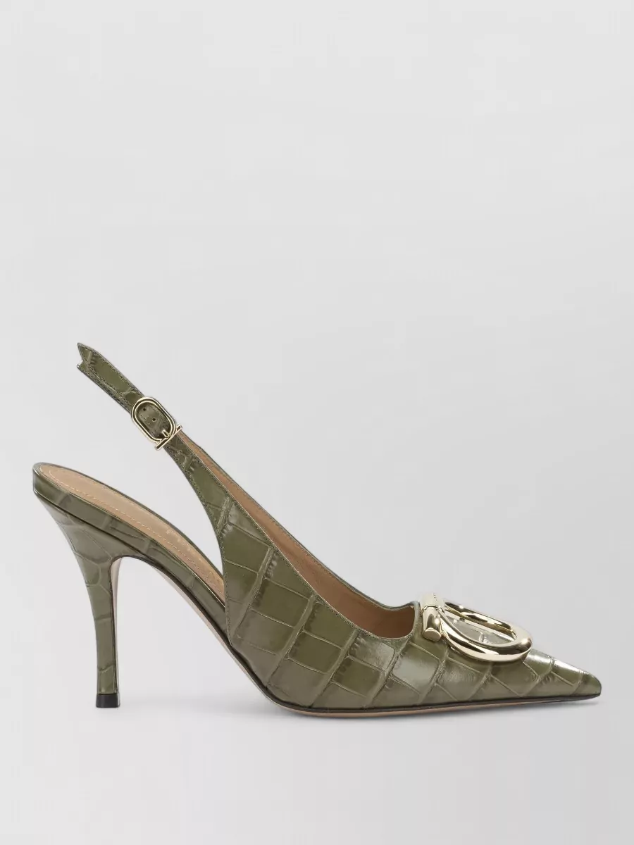Ferragamo Leather Crocodile-Embossed Slingback Pumps