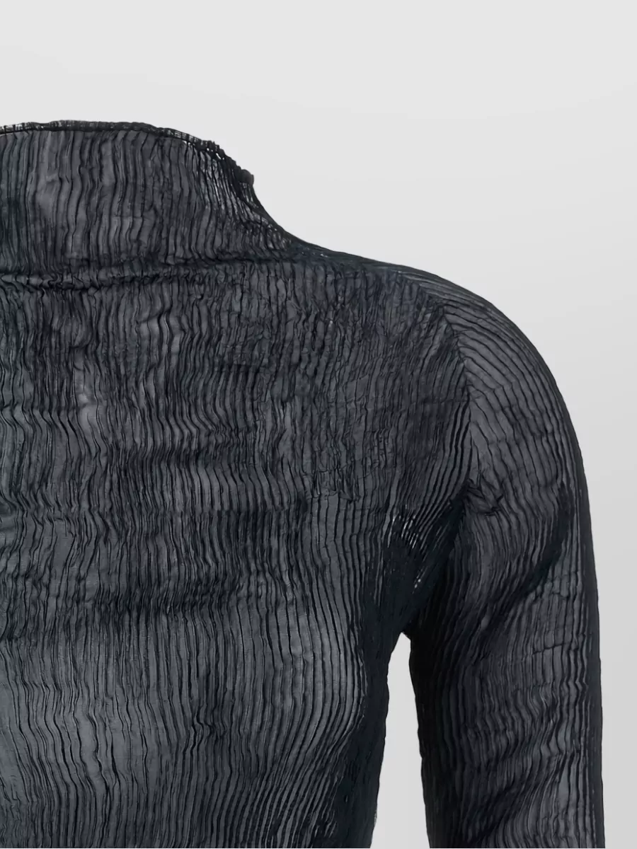 Issey Miyake Chiffon Twist 1 Crinkled Turtleneck Long-Sleeve Top