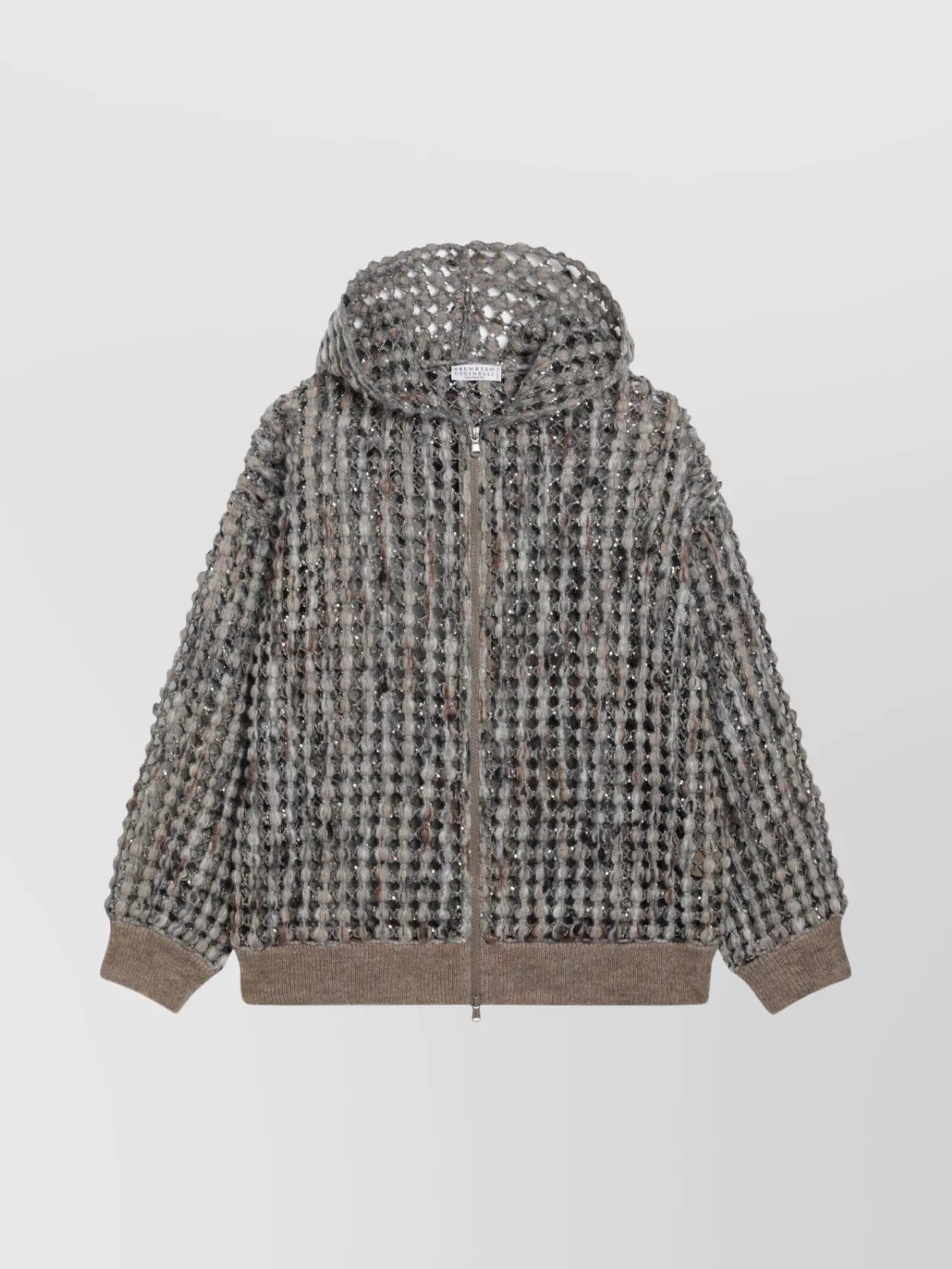 Brunello Cucinelli Hooded Balloon Cardigan Textured Fabric Design In Multi