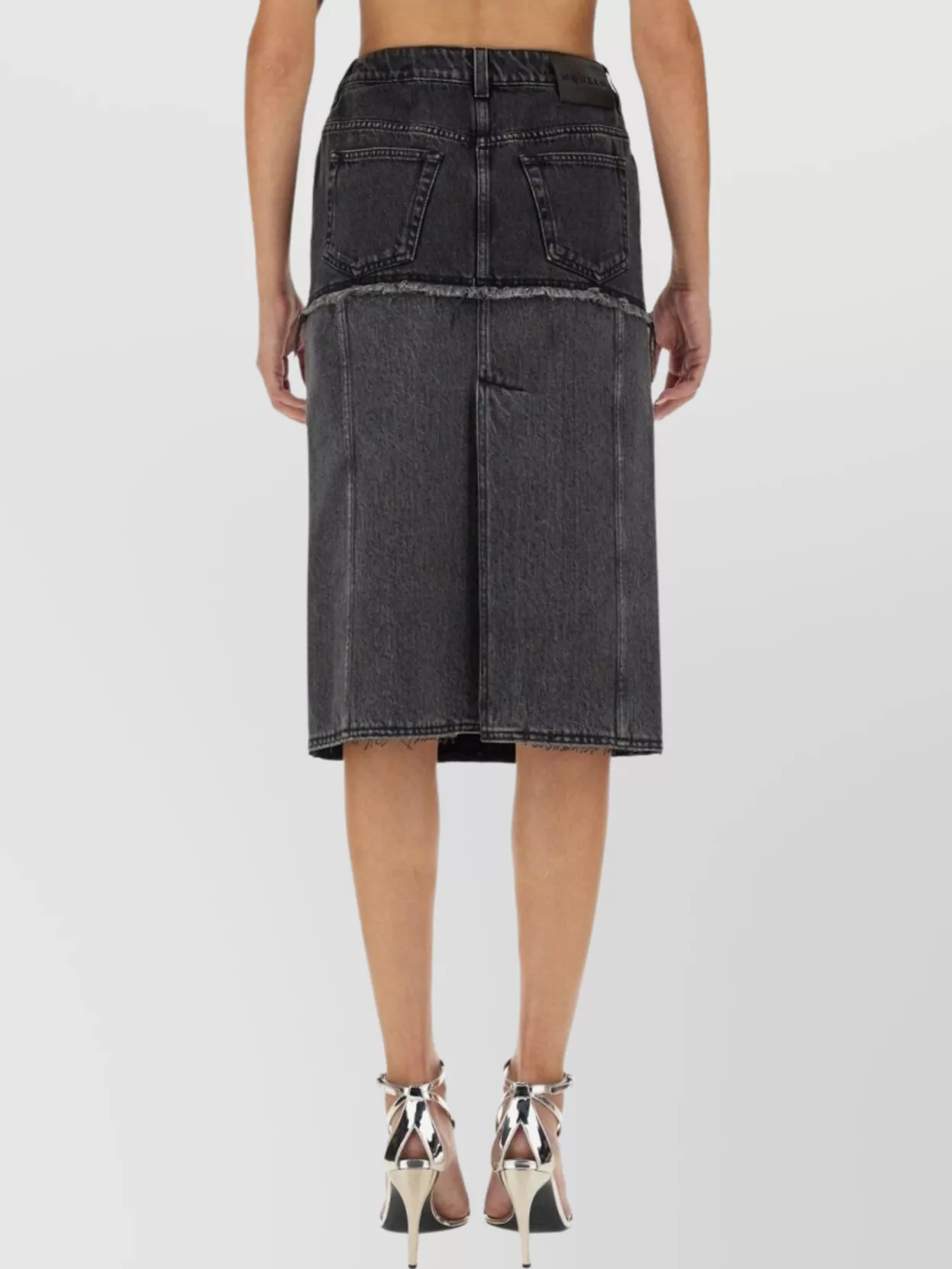 Alexander Mcqueen Mcqueen Two-tone Low Rise Denim Midi Skirt