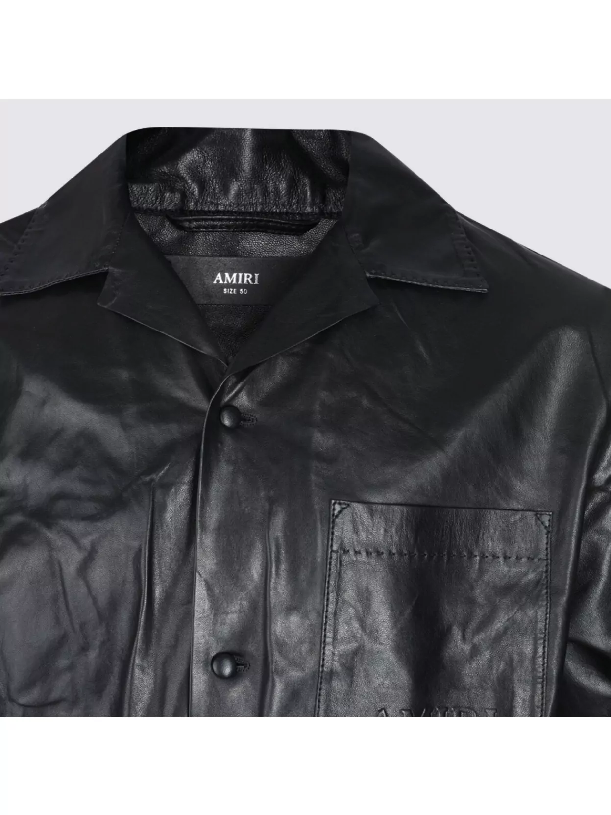 Amiri Short Sleeve Leather Jacket With Chest Pocket In Black