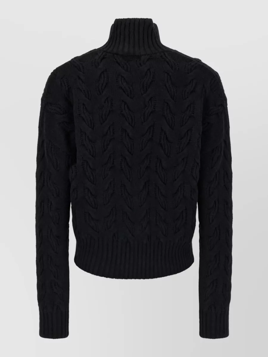 S Max Mara Cable-Knit Cashmere Wool Turtleneck Sweater