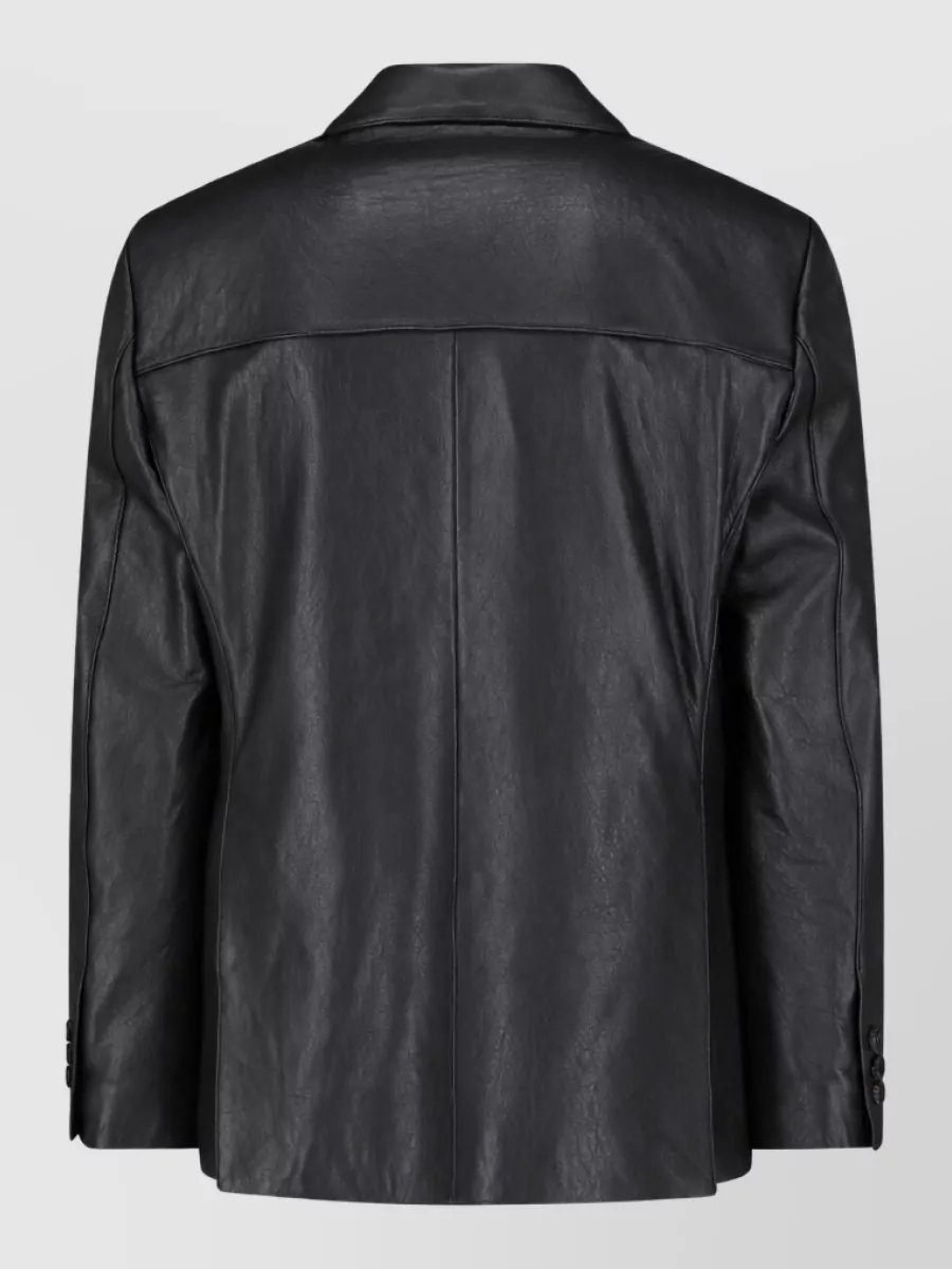 Tonywack Button-up Leather Jacket In Black