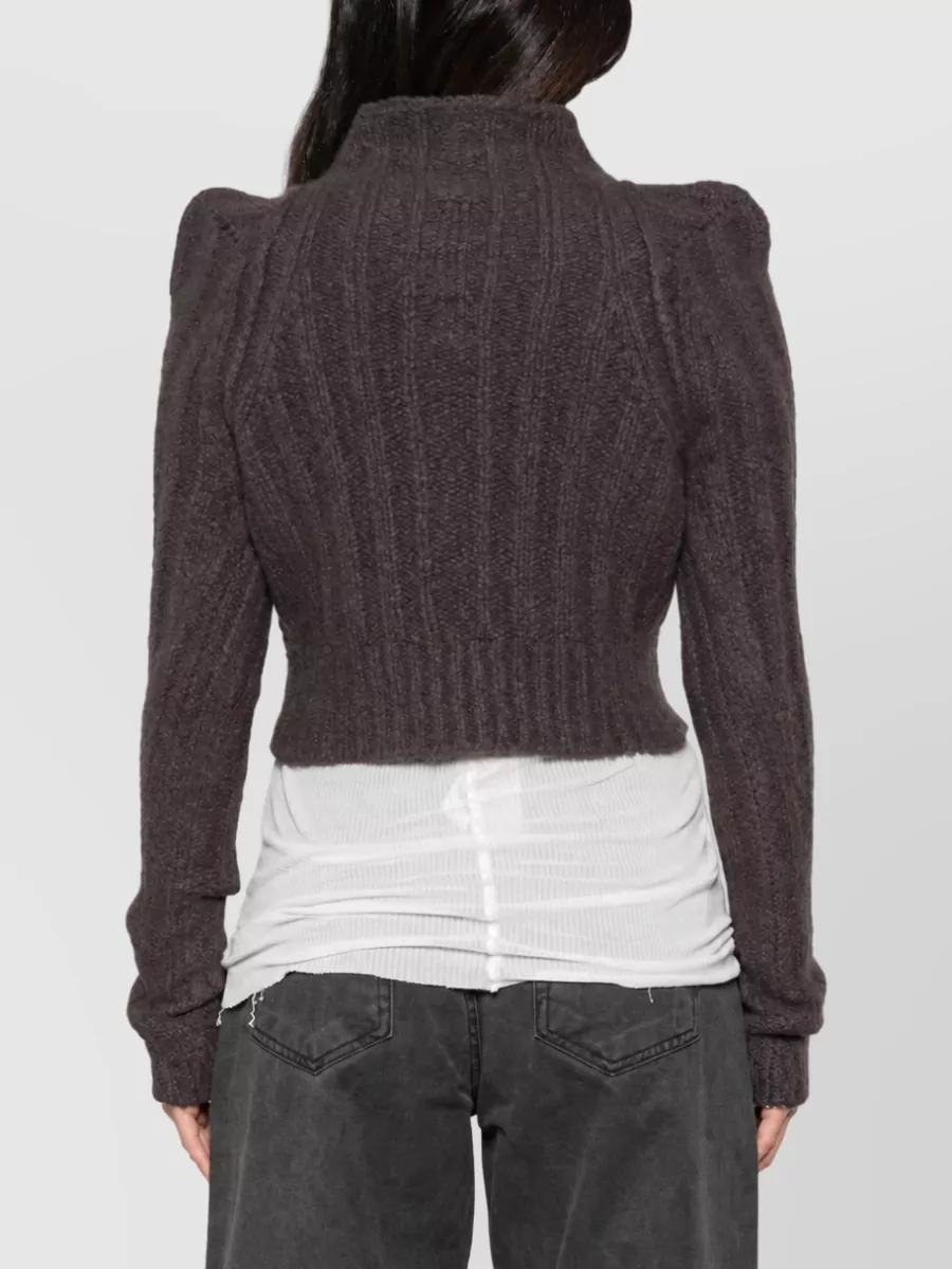 Rick Owens Cashmere Silk Ribbed High Neck Cropped Sweatshirt