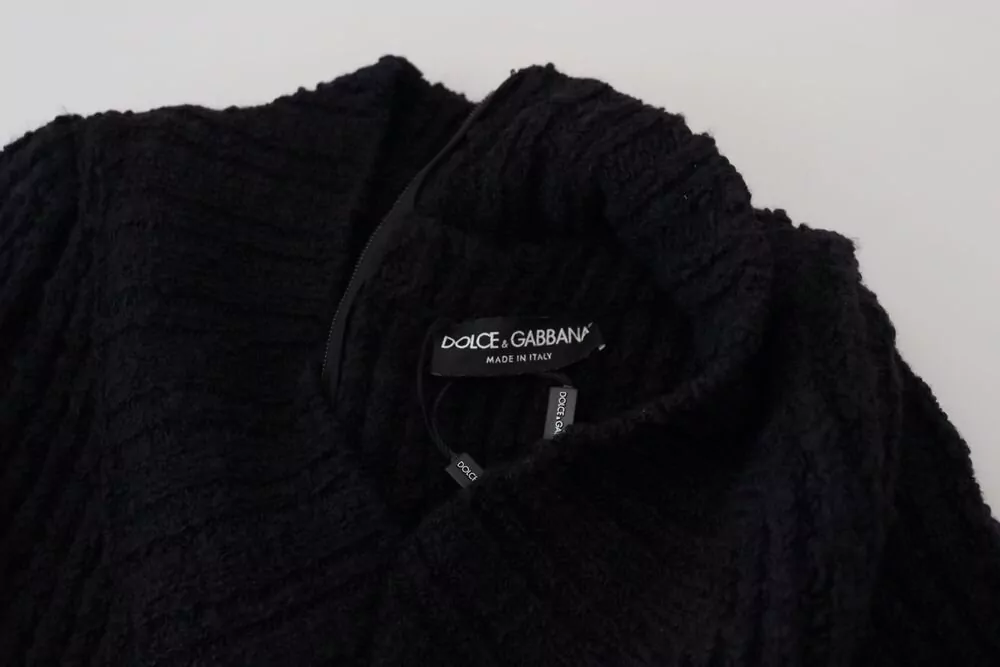 Dolce&Gabbana Wool Ribbed Slim-Fit V-Neck Long-Sleeve Knitted Midi Dress