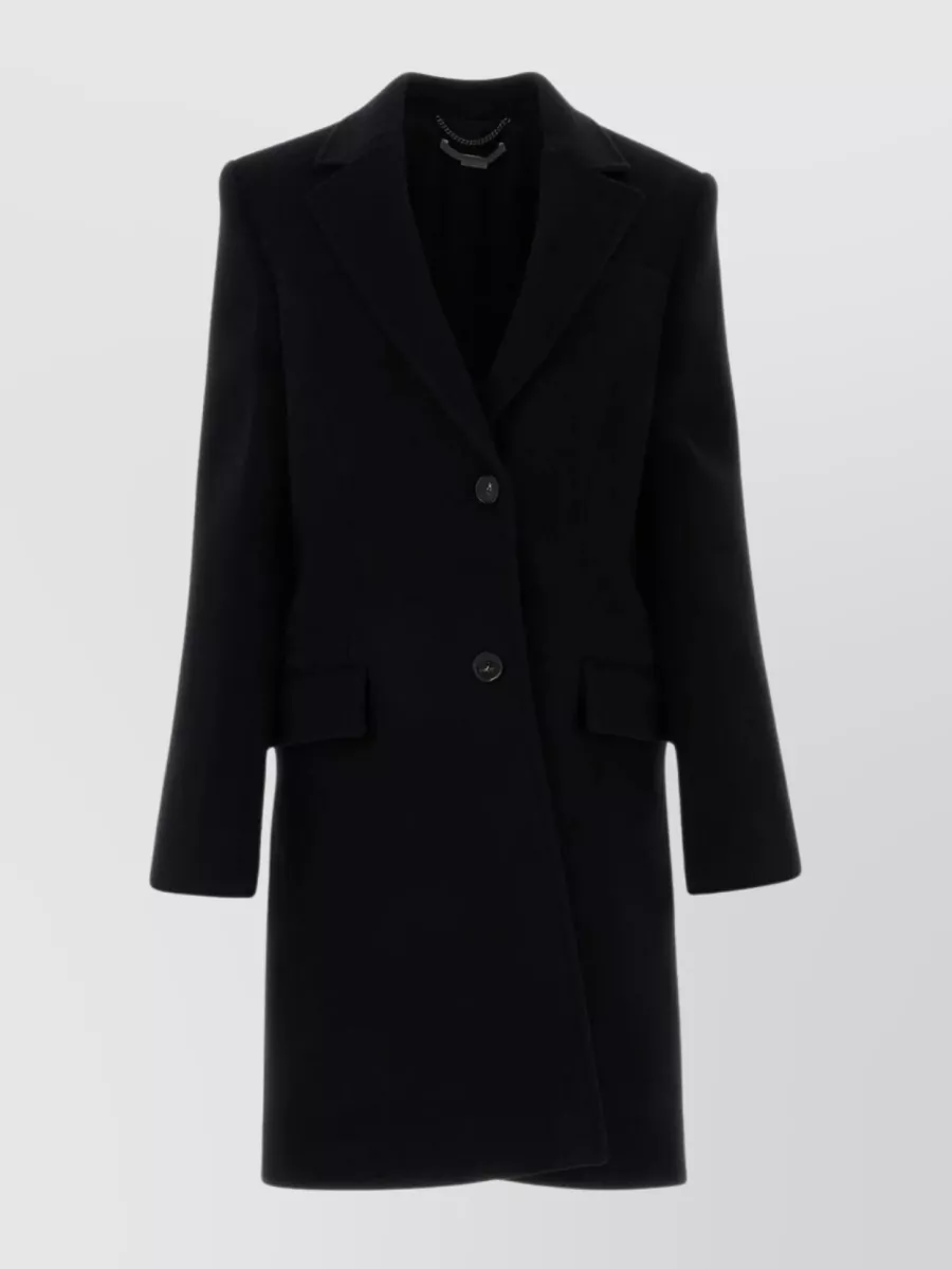 Shop Stella Mccartney Wool Coat With Back Slit And Padded Shoulders In Black