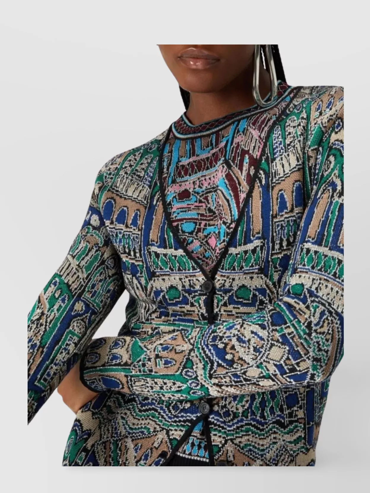 MISSONI ABSTRACT FANTASY BUTTONED CARDIGAN WITH CONTRASTING EDGE
