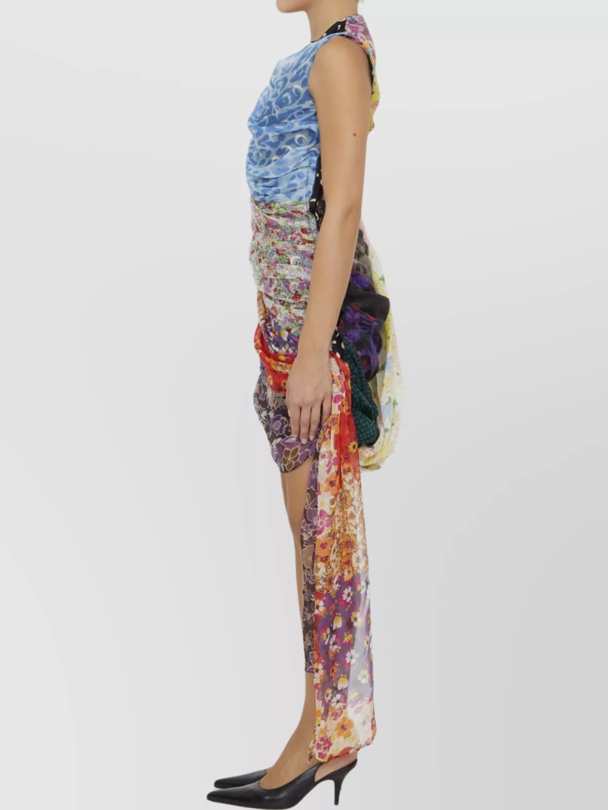 Marine Serre Draped Silk Patchwork Dress
