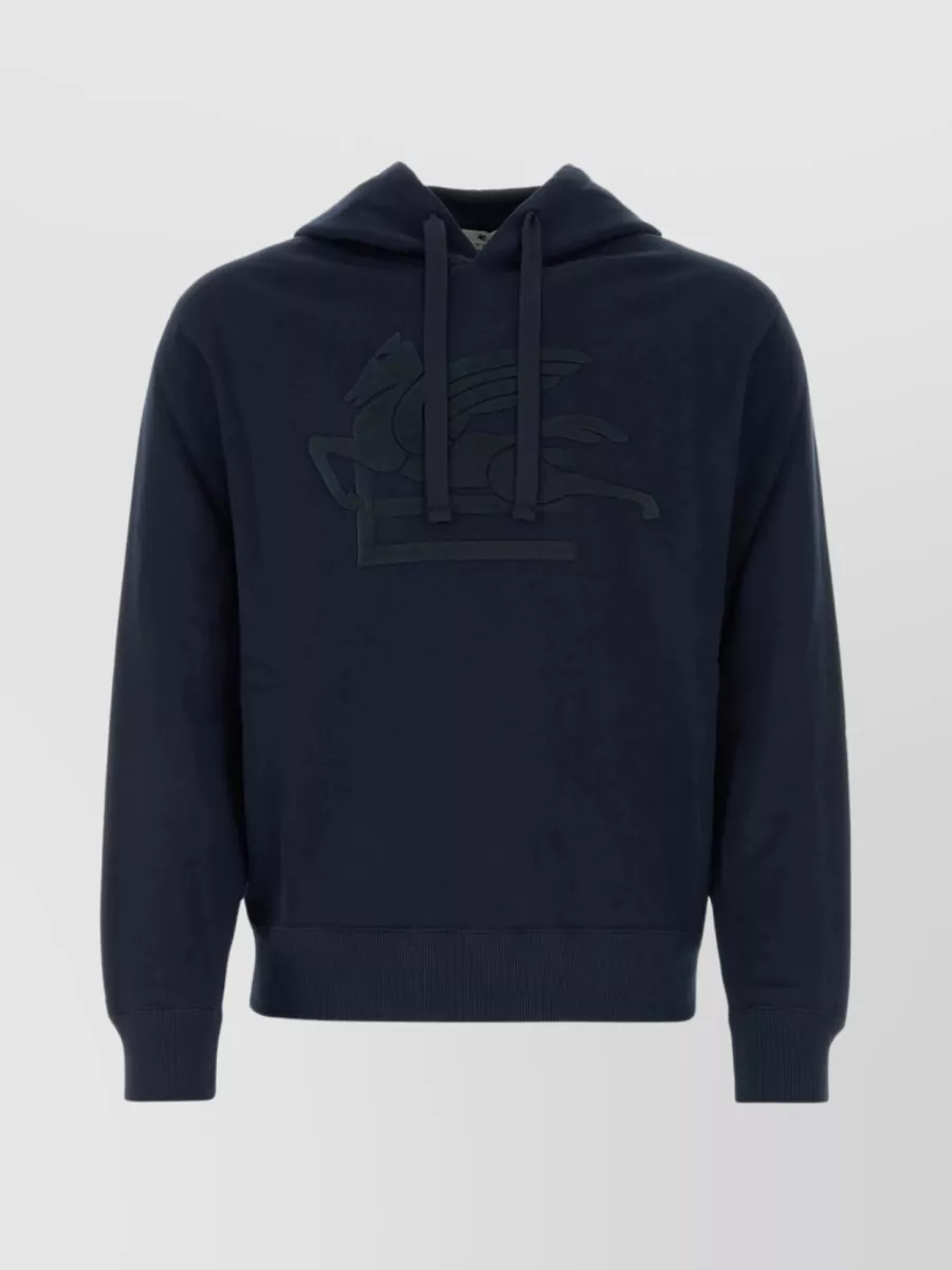 Shop Etro Drawstring Hooded Cotton Sweatshirt In Blue