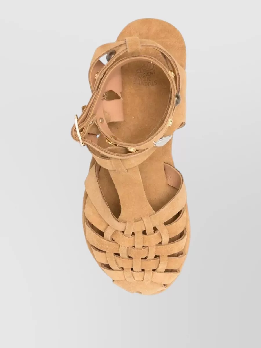 Ancient Greek Sandals Suede Leather Flat Sandals
