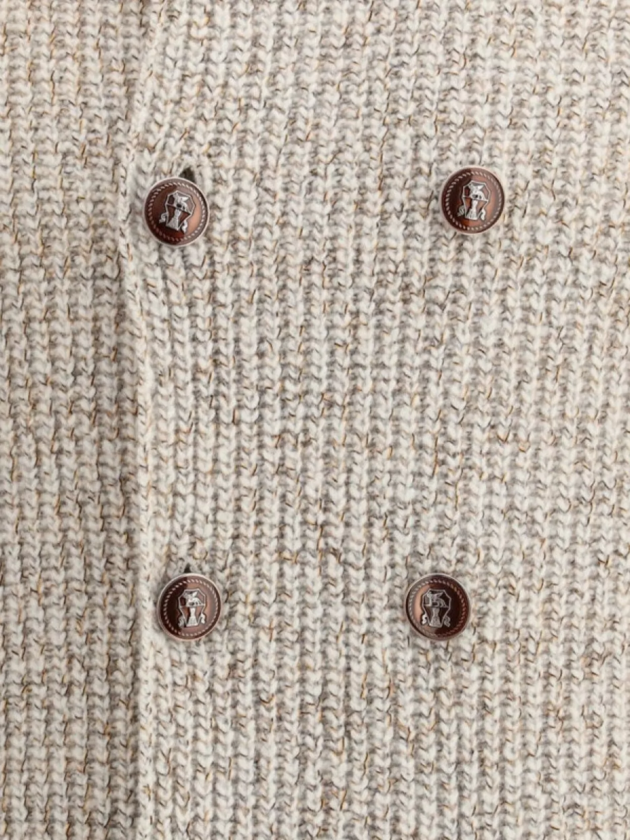 Brunello Cucinelli Textured Knit Double-breasted Jacket With High Collar In Neutral