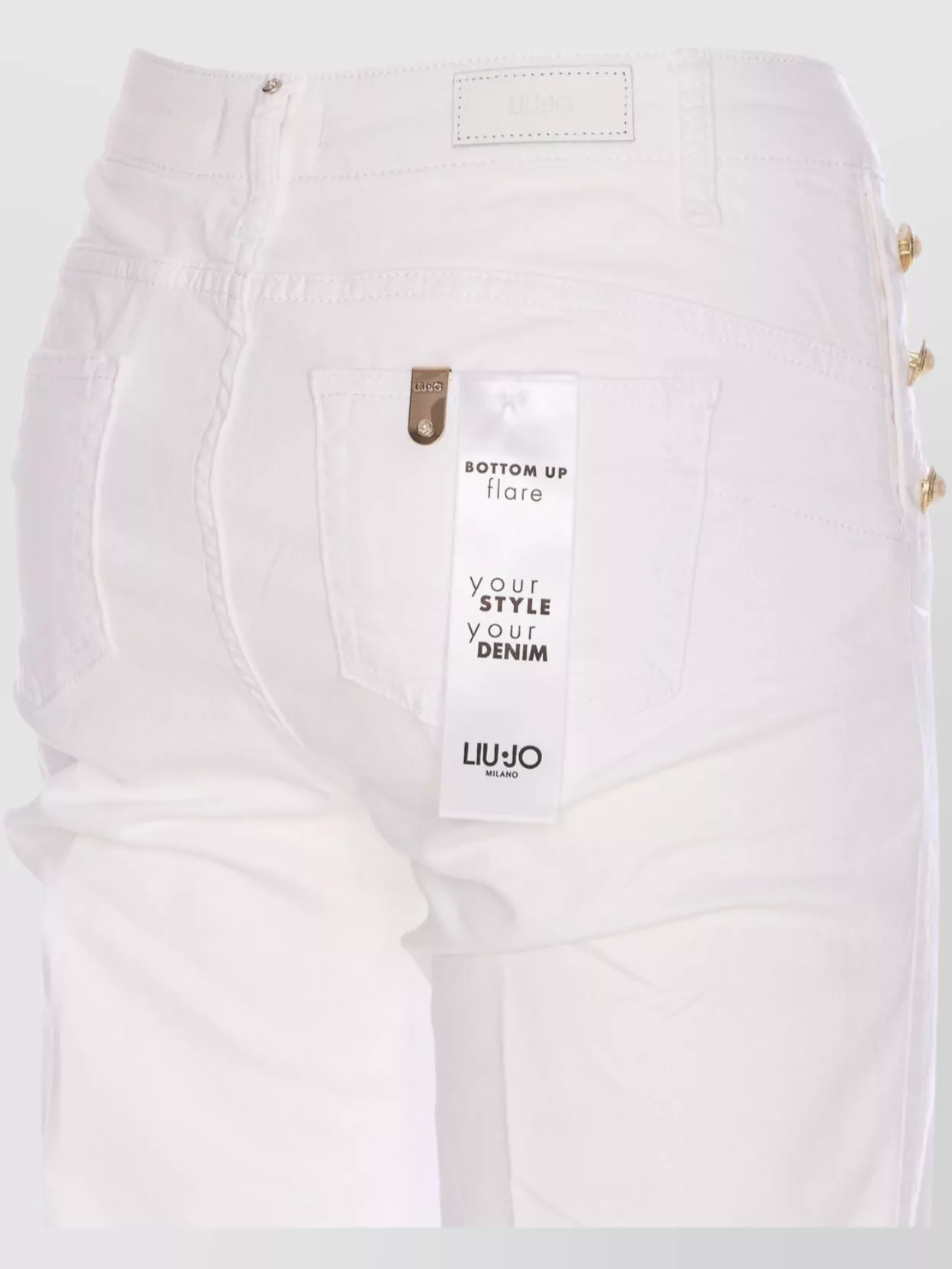 LIU •JO HIGH WAIST FLARED TROUSERS WITH JEWELLED BUTTONS