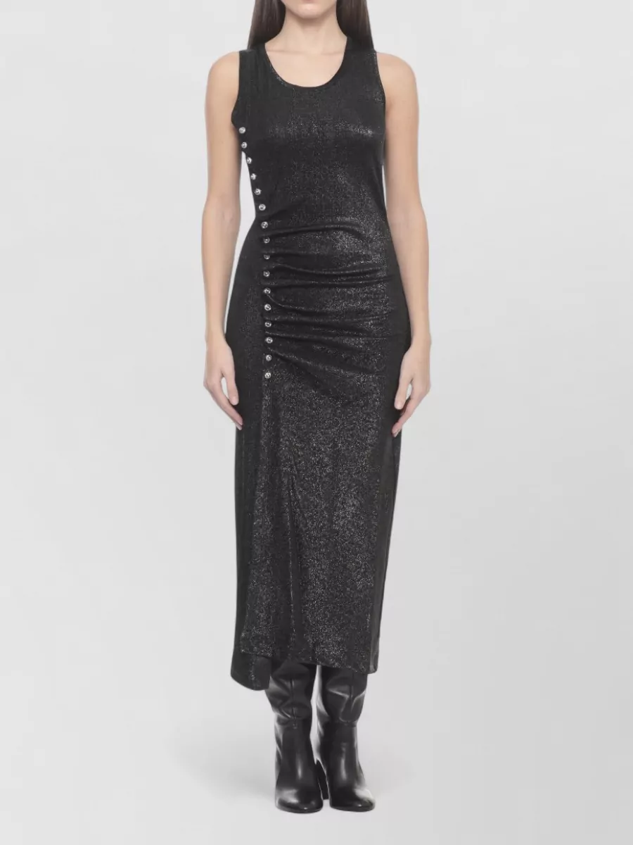 Paco Rabanne Lurex Sleeveless Draped Maxi Dress