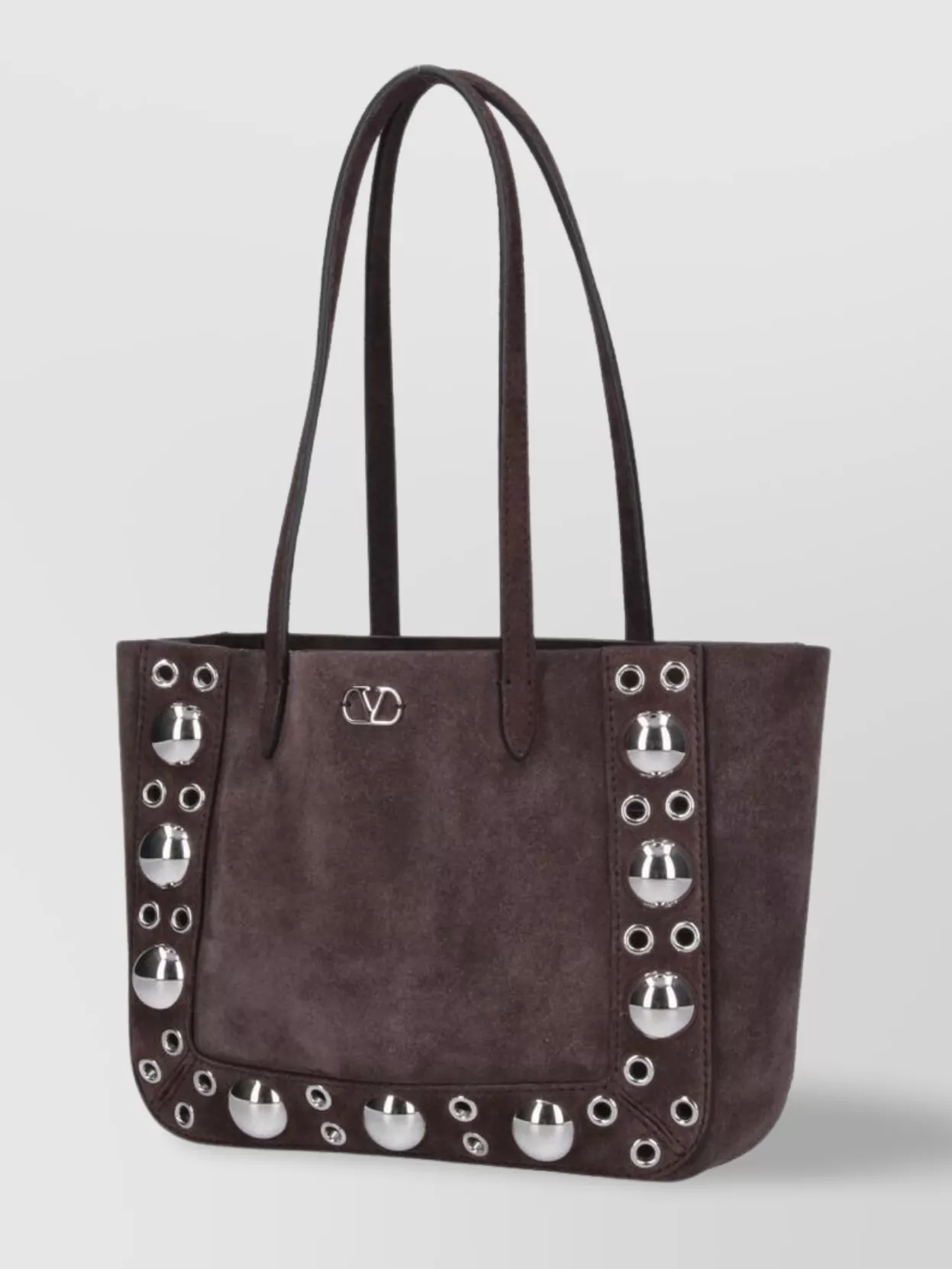 Valentino Garavani Studded Suede Double Handles Shoulder Bag