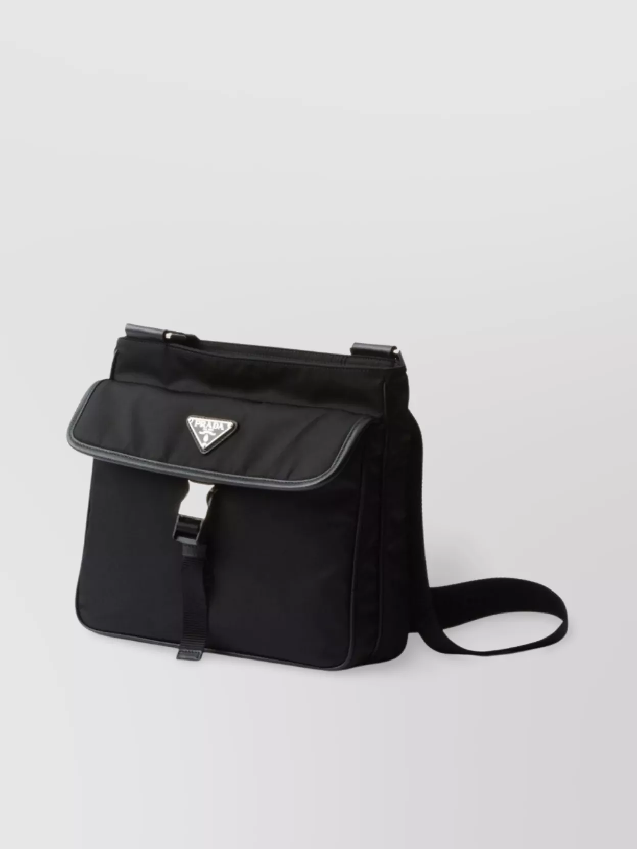 Prada Messenger Bag With Adjustable Strap And External Pocket In Black