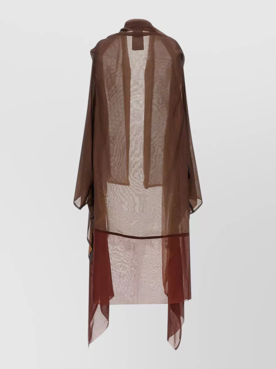Alberta Ferretti Silk Paneled Shawl Collar Long-Sleeve Asymmetric Hem Cardigan
