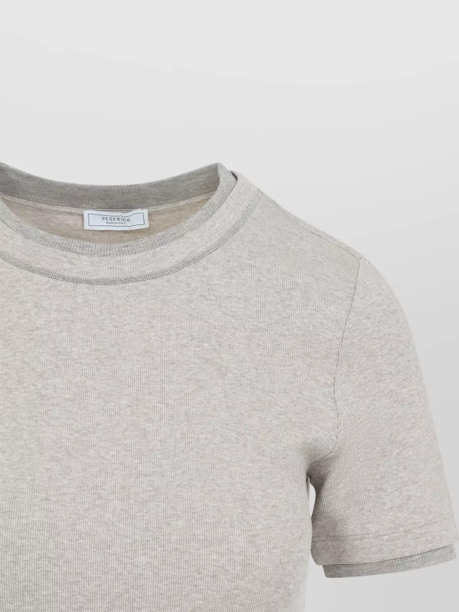 Peserico Short Sleeve Crew Neck Ribbed Knit Top