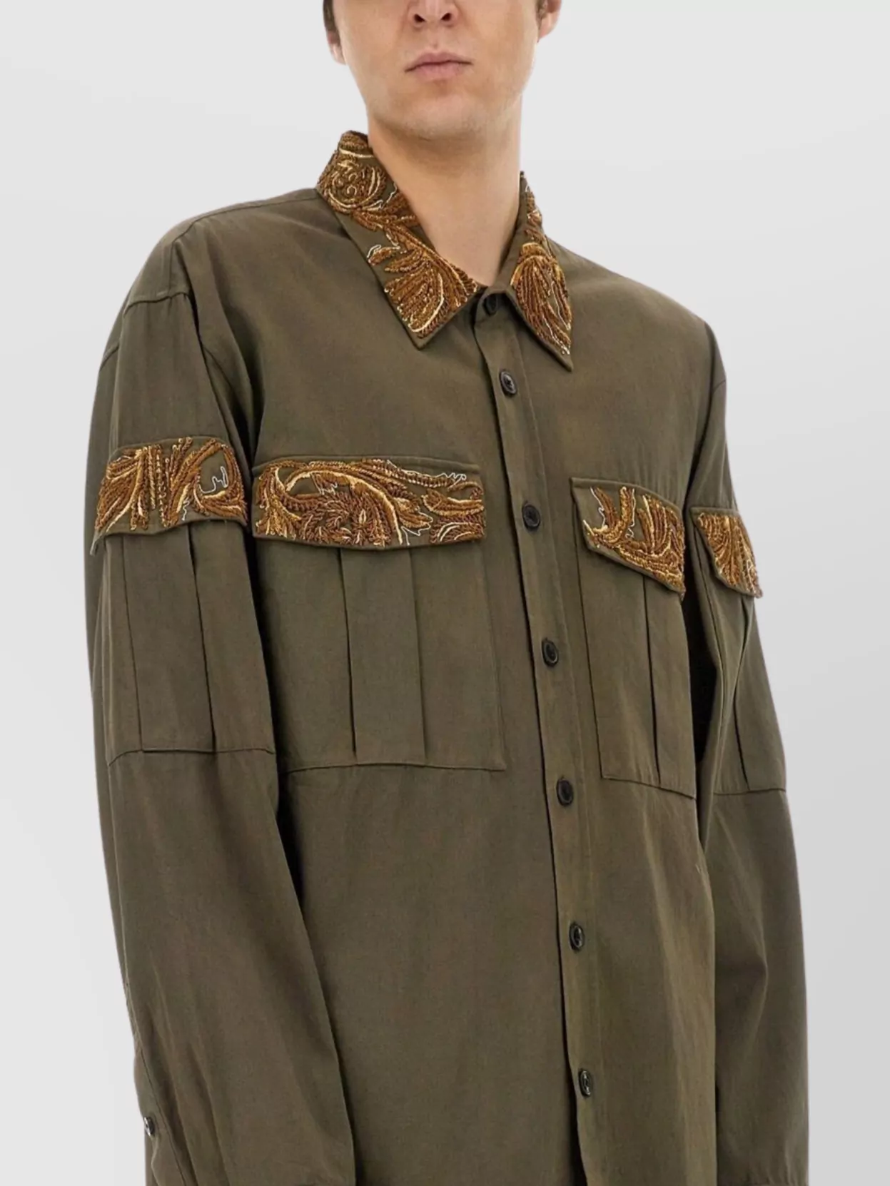Dries Van Noten Embroidered Panels And Collar Long Sleeve Shirt