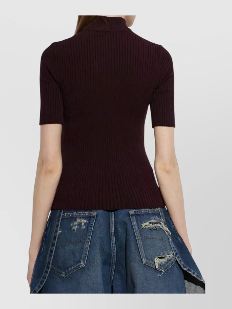 Courrèges Ribbed High Neck Short Sleeve Sweater