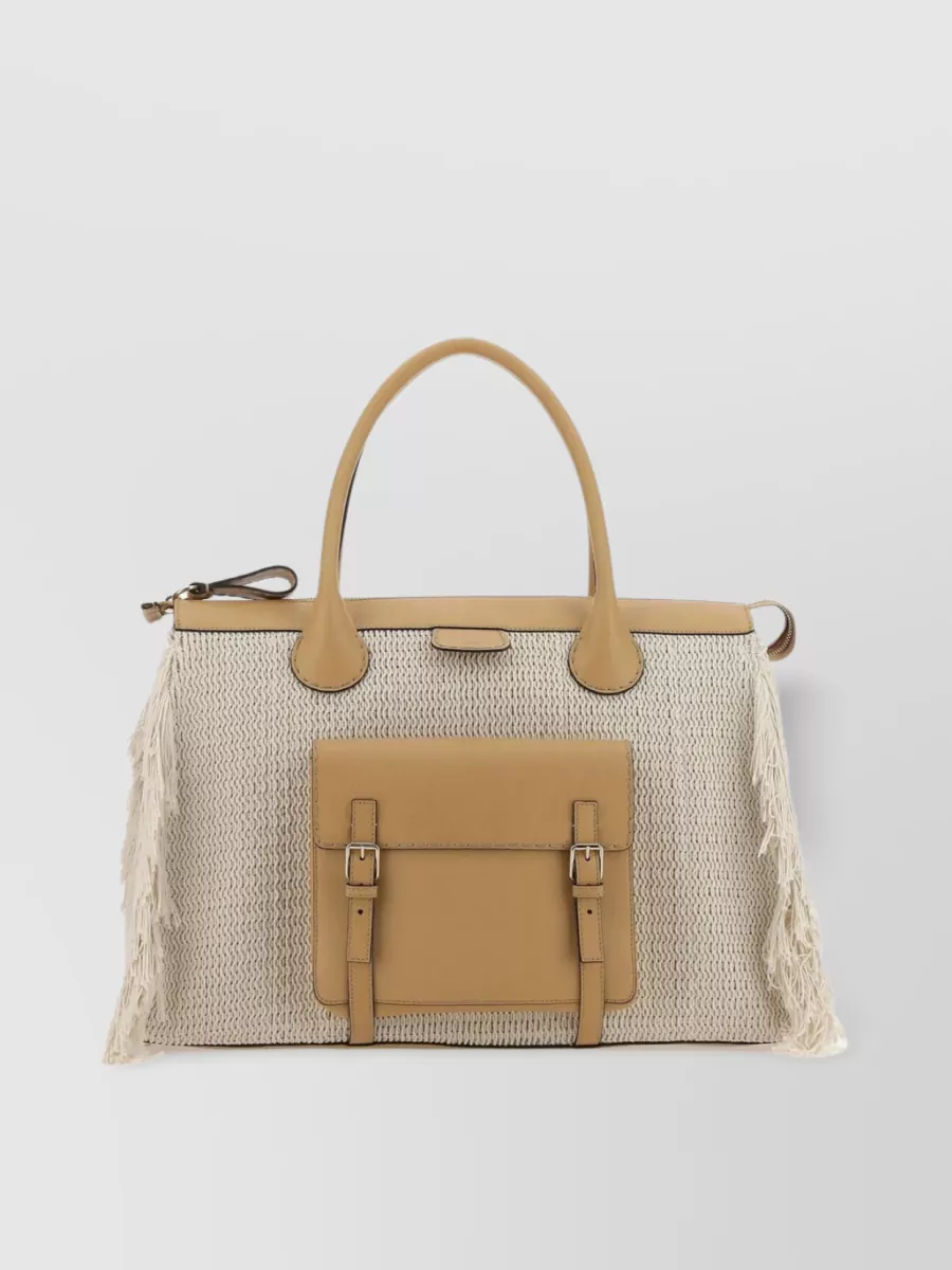 Shop Chloé Oversize Edith Handbag With Two-tone Cotton Blend In Cream