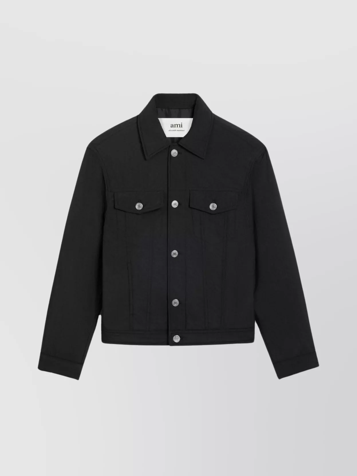 Shop Ami Alexandre Mattiussi Collar Jacket With Flap And Inset Pockets In Black