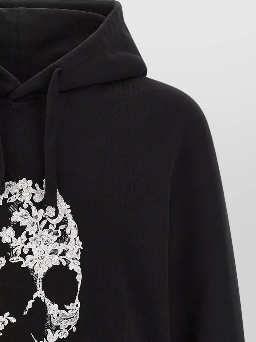 Mc Queen Skull Motif Hoodie Drawstring Hood Ribbed Trims