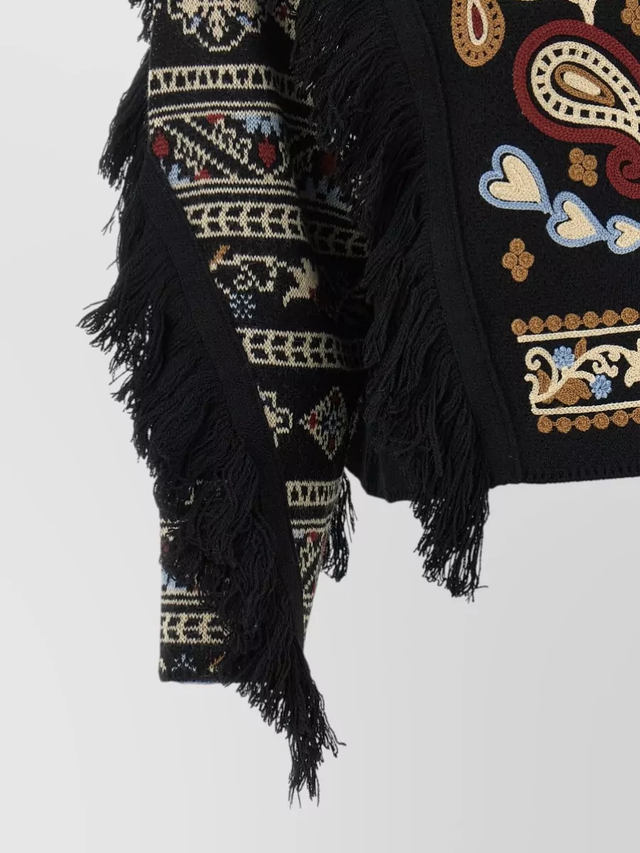 Farm Rio Wool Cropped Embroidered Sweater