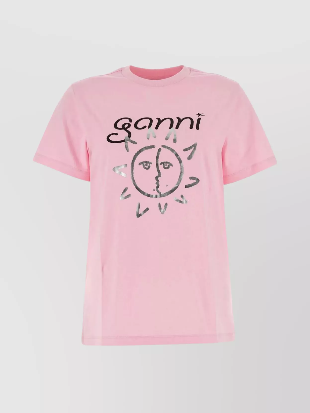 Shop Ganni Cotton Graphic Print Crew-neck T-shirt In Pastel