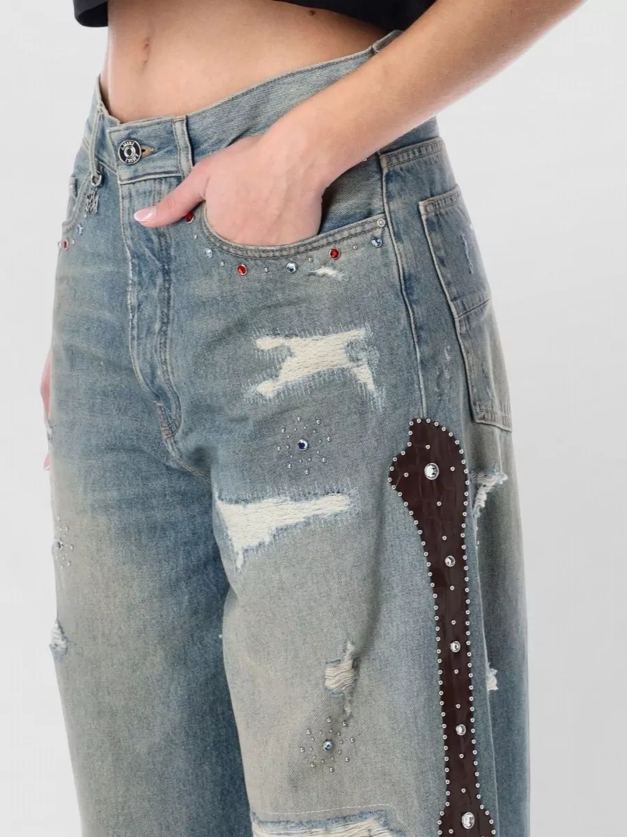 Amiri Bones Studded Denim Jeans Five Pocket