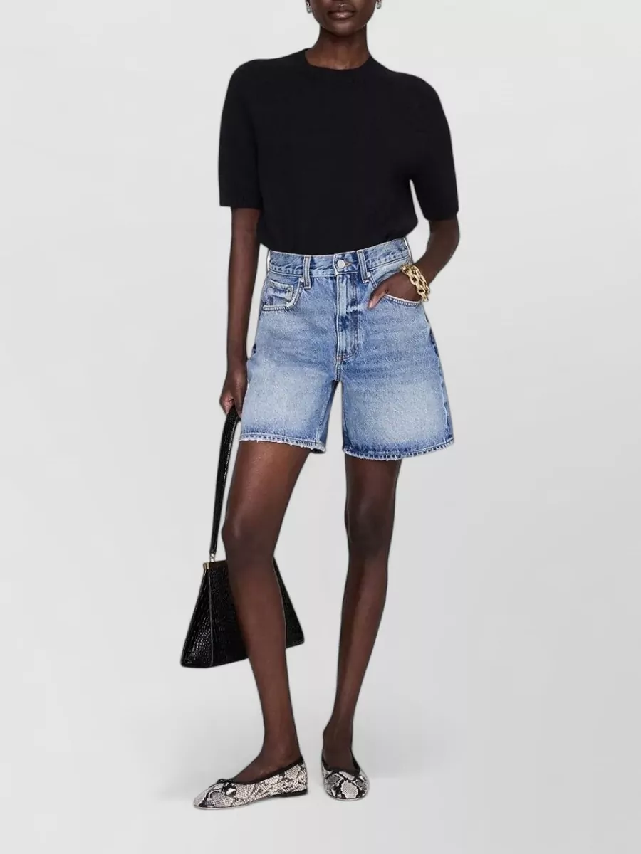 Anine Bing Heath Denim Shorts Belt Loops Five Pockets