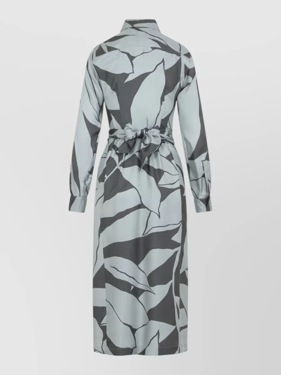 Max Mara Silk Floral-Print Belted Midi Dress