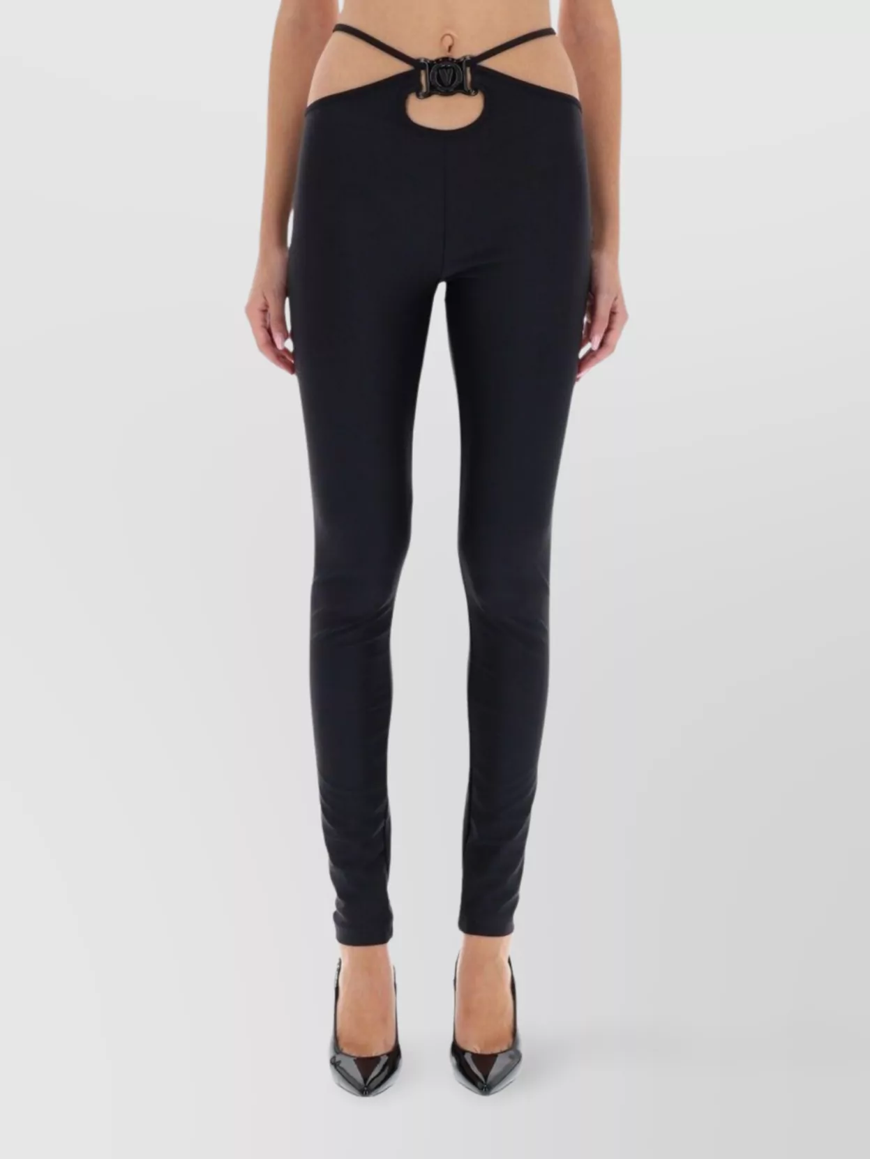 Versace Jeans Couture High Waist Cut-out Ankle Trousers In Black