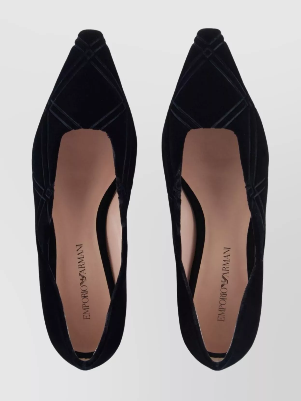 Emporio Armani Pointed Toe Velvet Ballerina Shoes With Pattern In Black