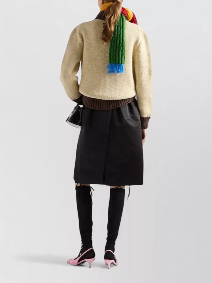 Prada Virgin Wool Oversized Ribbed Mock Turtleneck Cardigan