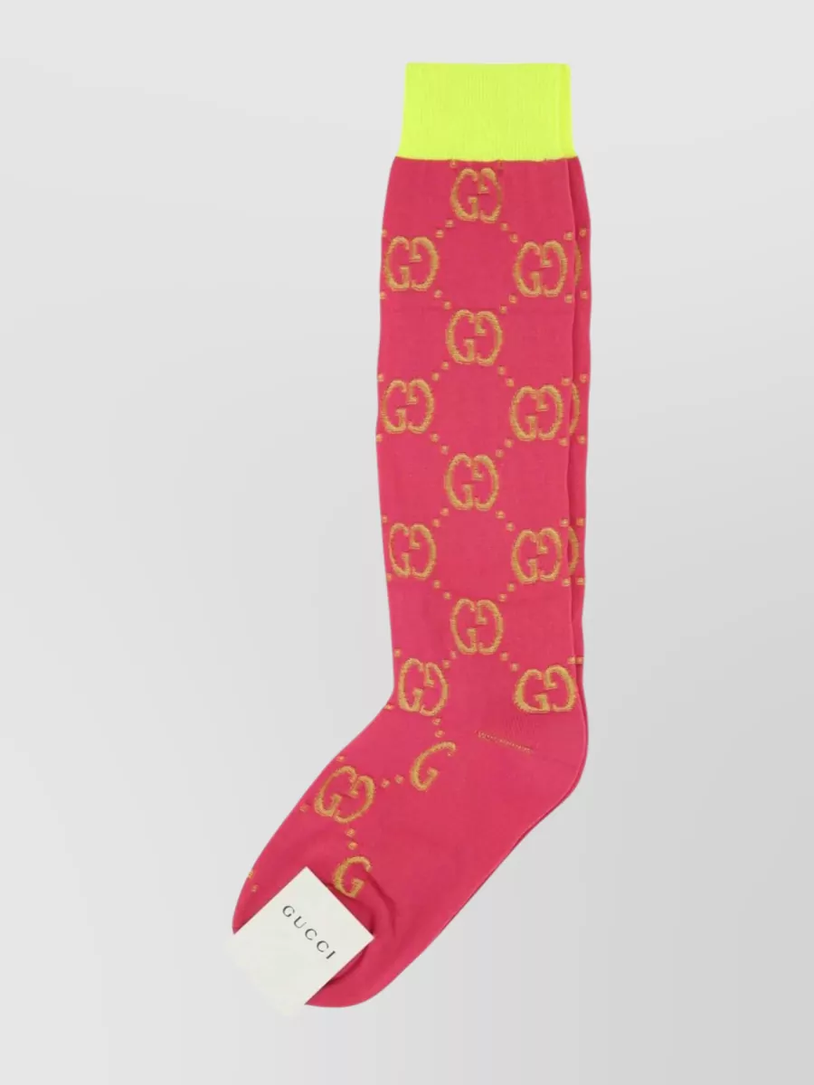 Shop Gucci Patterned Logo Socks With Contrasting Toe And Heel In Pink