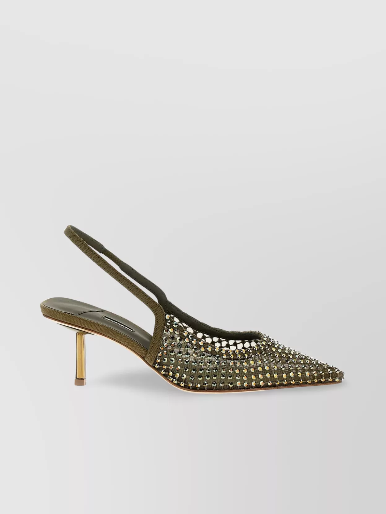 Le Silla Gilda Embellished Kitten Heel Pointed Toe Slingback In Brown