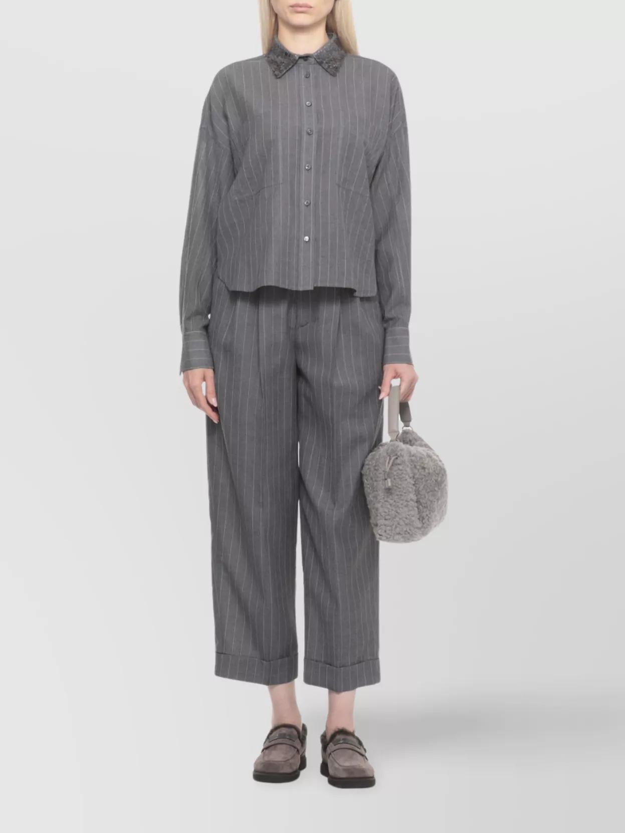 Brunello Cucinelli Stylish Long Sleeve Wool Shirt In Gray