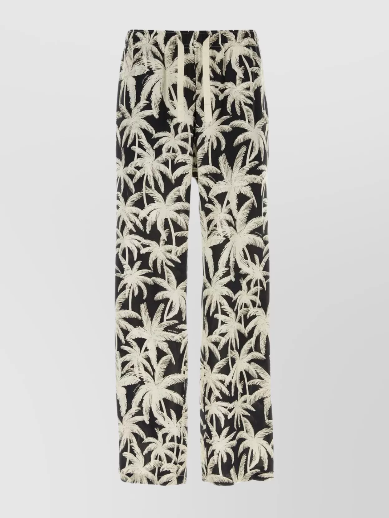 Shop Palm Angels Viscose Palm Print Wide Leg Trousers