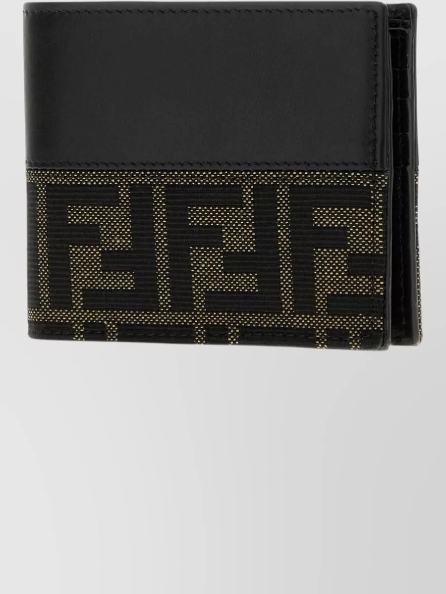 Fendi Leather Ff Jacquard Bifold Wallet