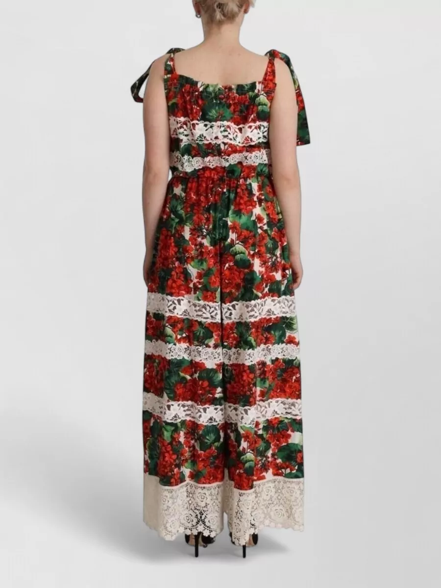 Dolce&Gabbana Cotton Floral Print Lace Sleeveless Maxi Dress