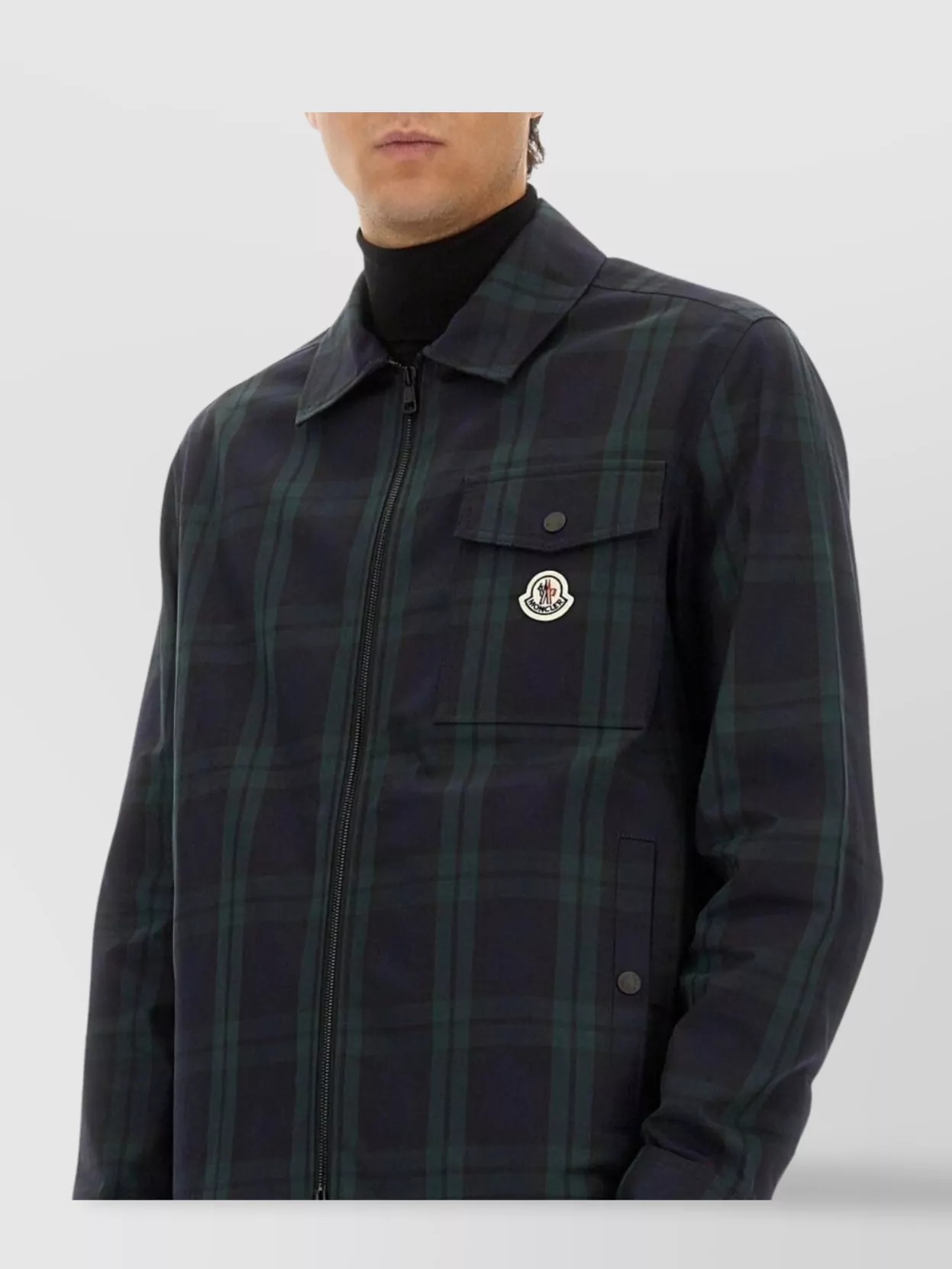 Moncler Cotton Gabarine Shirt Jacket With Check Pattern