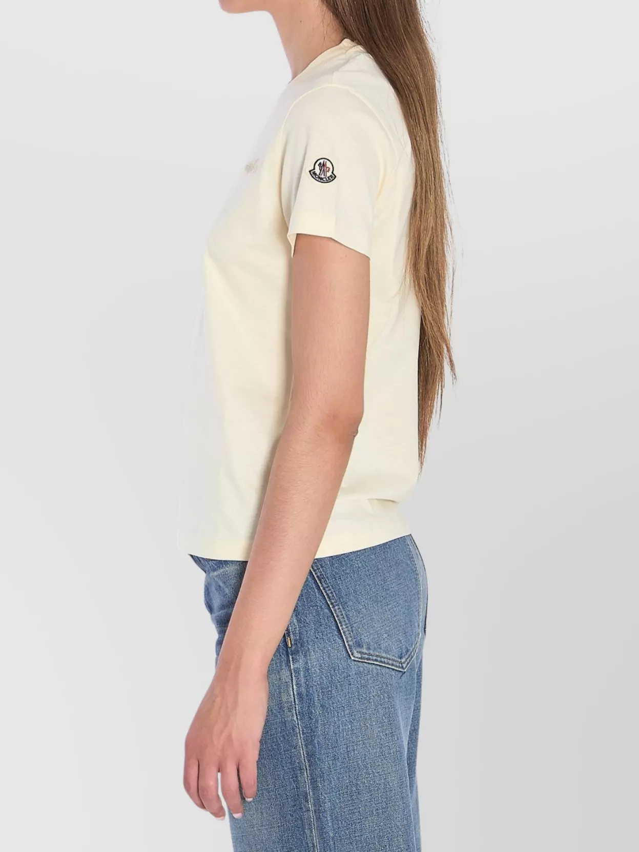 Moncler T-shirt With Embroidered Logo In Neutral