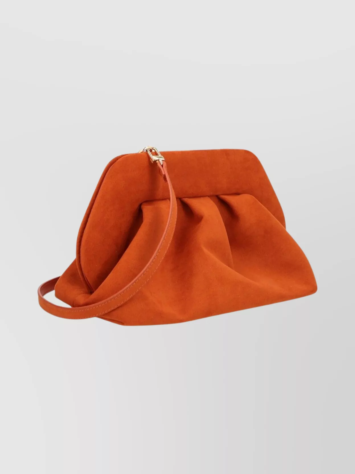 Themoirè Suede Pleated Clutch Bag Detachable Strap In Orange