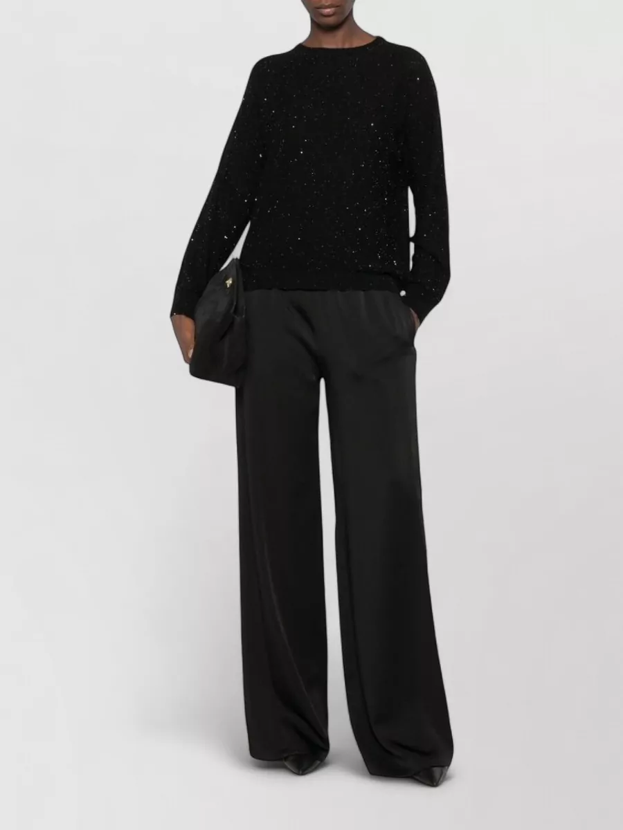 Fabiana Filippi Wool Sequin-Embellished Ribbed-Cuff Crew-Neck Sweater