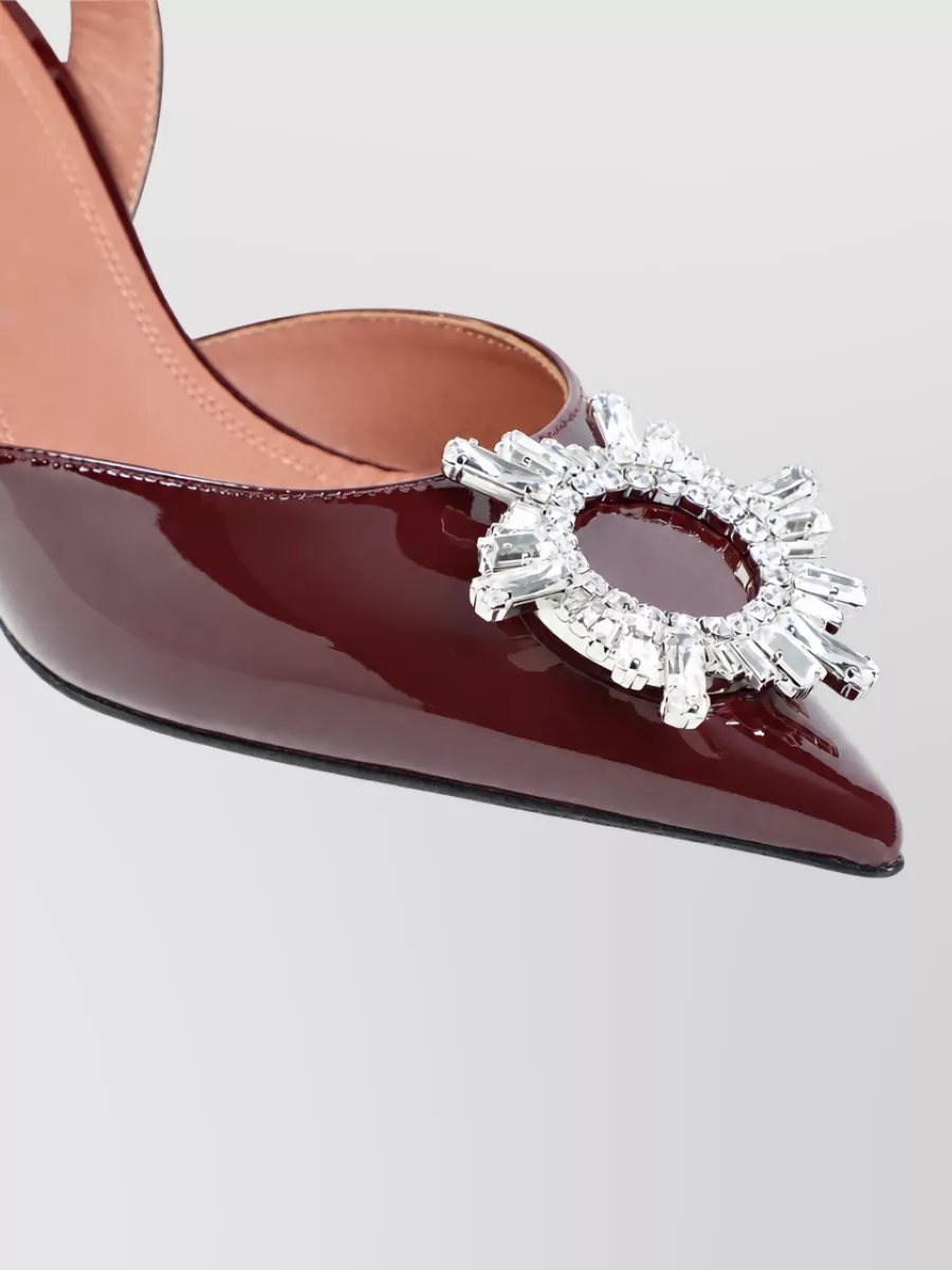 Amina Muaddi Patent Leather Crystal Embellished Slingback Mules