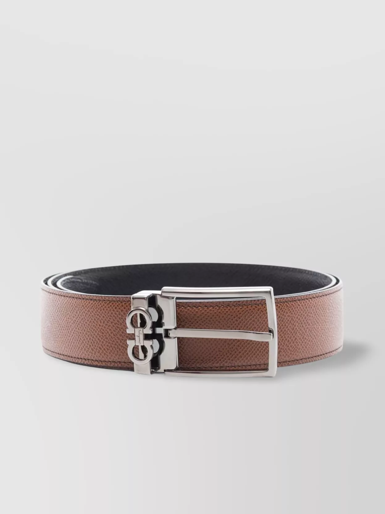 Ferragamo Leather Belt With Reversible Metal Hardware