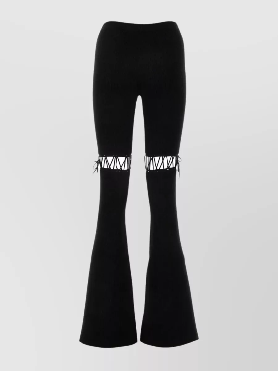 Shop Nensi Dojaka Ribbed Waistband Flared Pant With Cut-out Lacing In Black