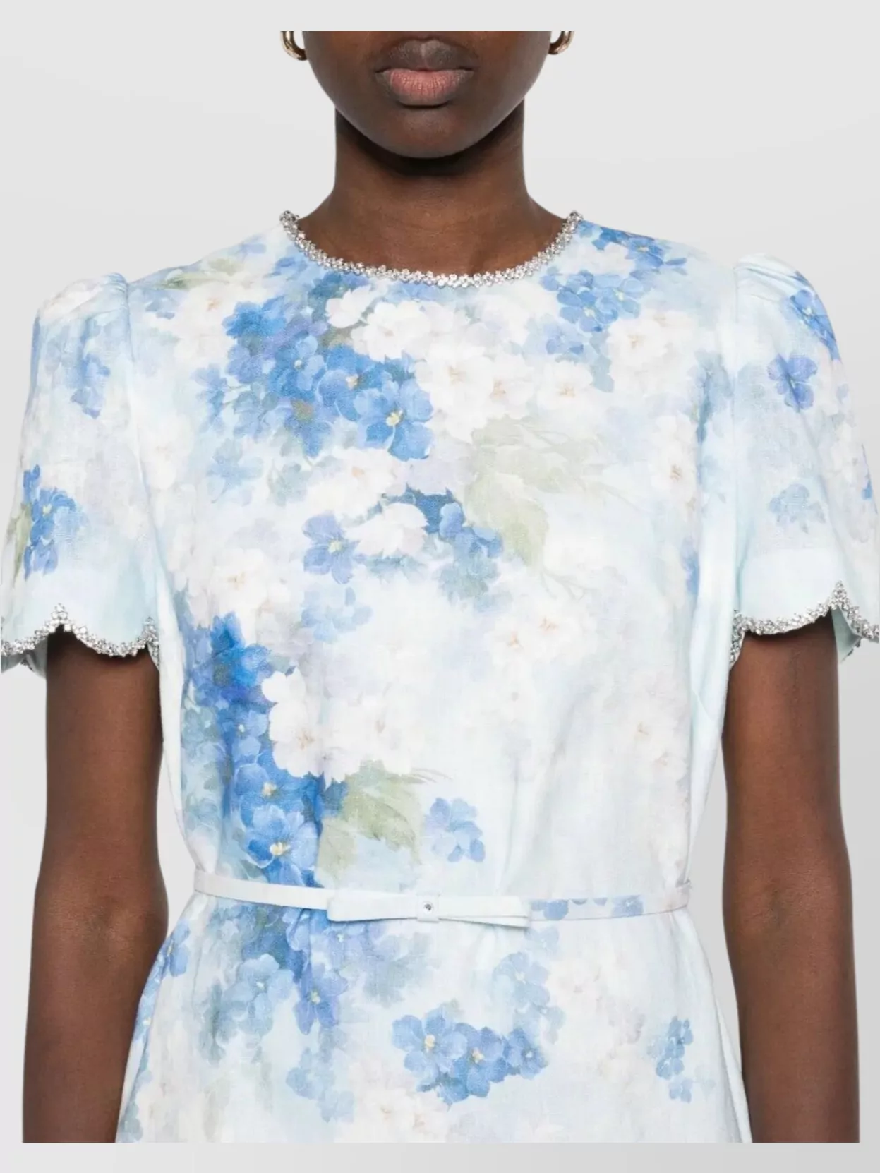 Zimmermann Crush Belted Crystal-embellished Scalloped Floral-print Linen Mini Dress