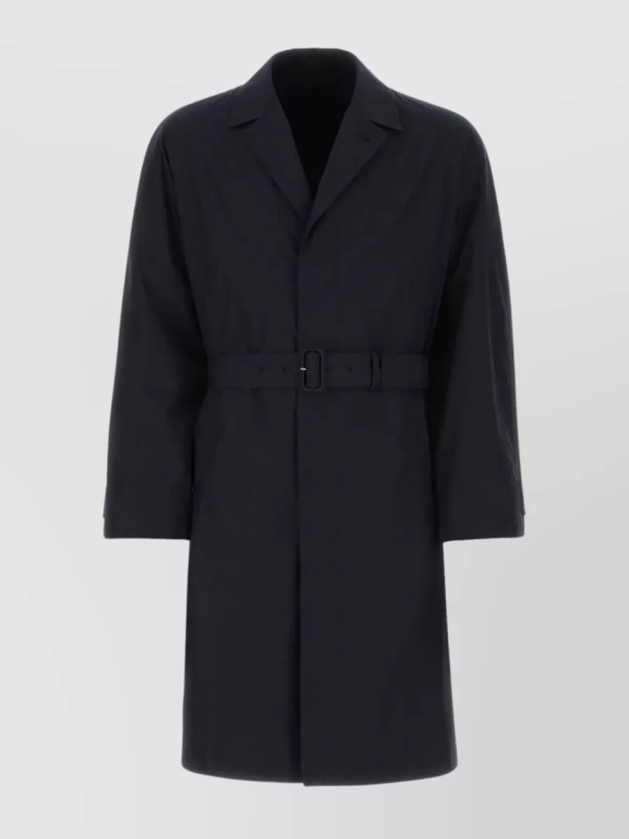Shop Prada Belted Cotton Overcoat With Back Slit In Black