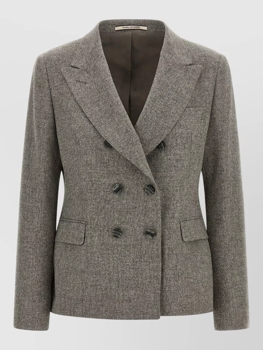 Tagliatore cashmere herringbone double-breasted blazer